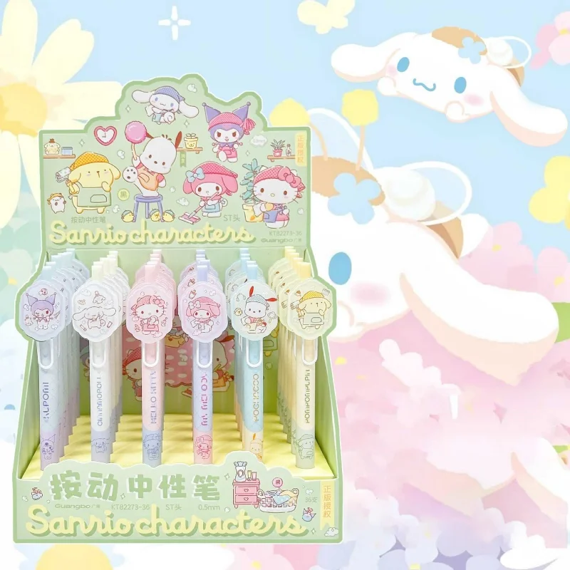 

12/36 Kawaii Sanrio Melody Kuromi Cinnamoroll Kitty Press гелевая ручка милые 0,5 мм черные чернила нейтральные ручки офисные школьные принадлежности