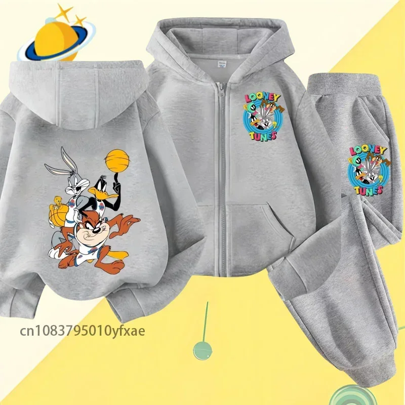 Bugs Bunny children zipper hoodie set cartoon print autumn and winter long sleeve sweatshirt boys and girls fashion style top