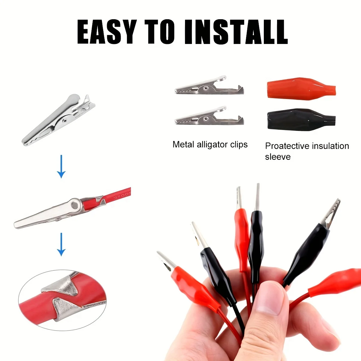 20 piece mini crocodile clip, 28mm black and red plastic cover, durable iron structure, suitable for electrical testing