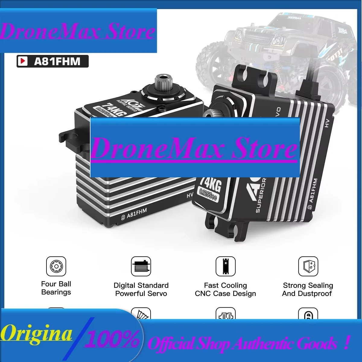 DroMaAGFRC A81FHM 74KG Super Torque HV 4-Poles Brushless Motor Programmable Digital Servo For 1/8 RC Car Truck Airplane Buggy Bo