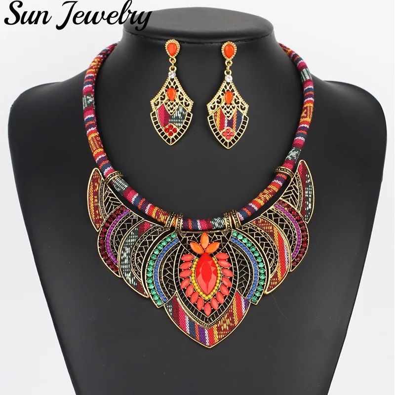 Chunky Bib Statement Torque Choker Set Bohemian Indian African Egyptian Tribal Necklace Statement Necklace Women's Holiday Gift