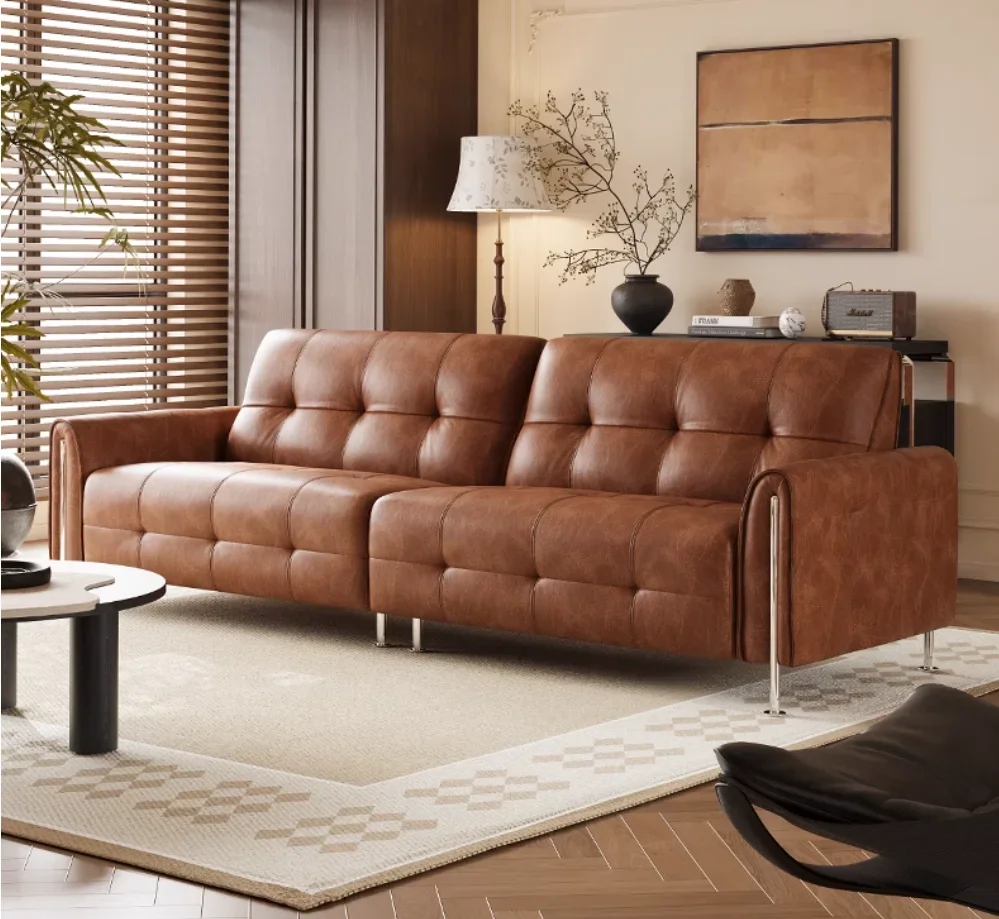 Square oil wax leather sofa set modern environmentally friendly living room sofa