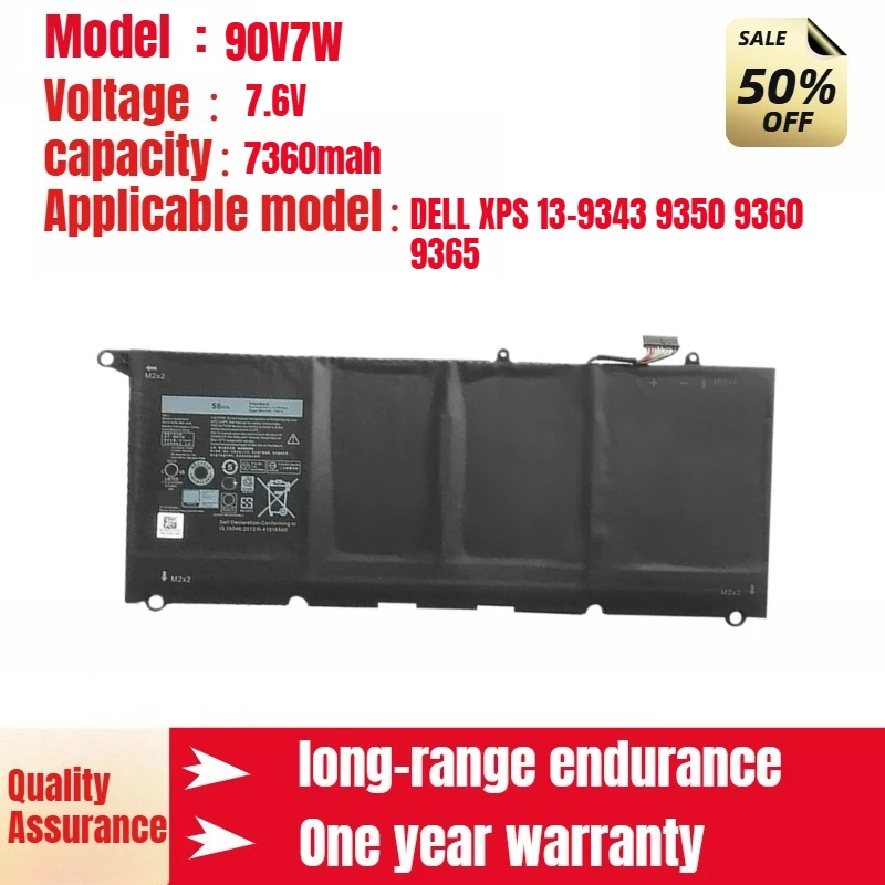 

For DELL XPS 13-9343 9350 9360 9365 Battery P54G 90V7W JHXPY Laptop Battery 7.6V 7360mAh