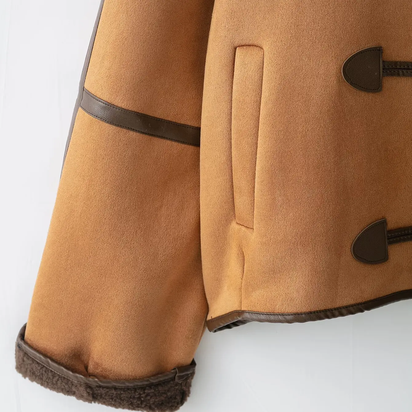 JNLEAOG Damen Thiened Wildleder Lammfellmantel Herbst Neuer Sle geknöpftes Leder und Pelz Inteated Street Sle Ort Mantel