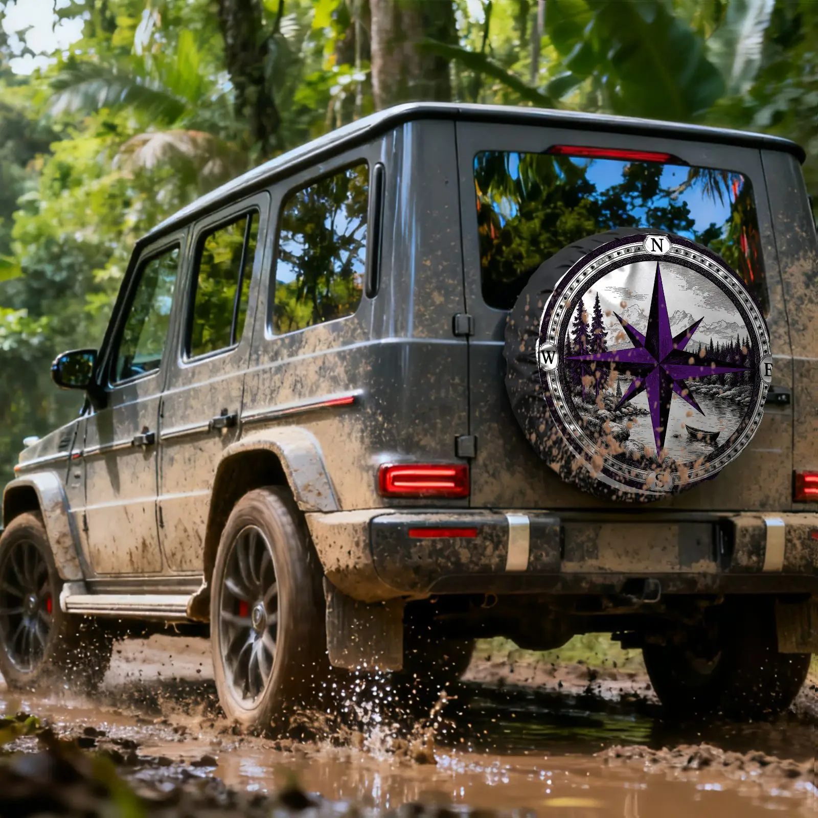 Vintage Compass Landscape Tire Cover Polyester Spare Wheel Cover for RV SUV Truck Outdoor