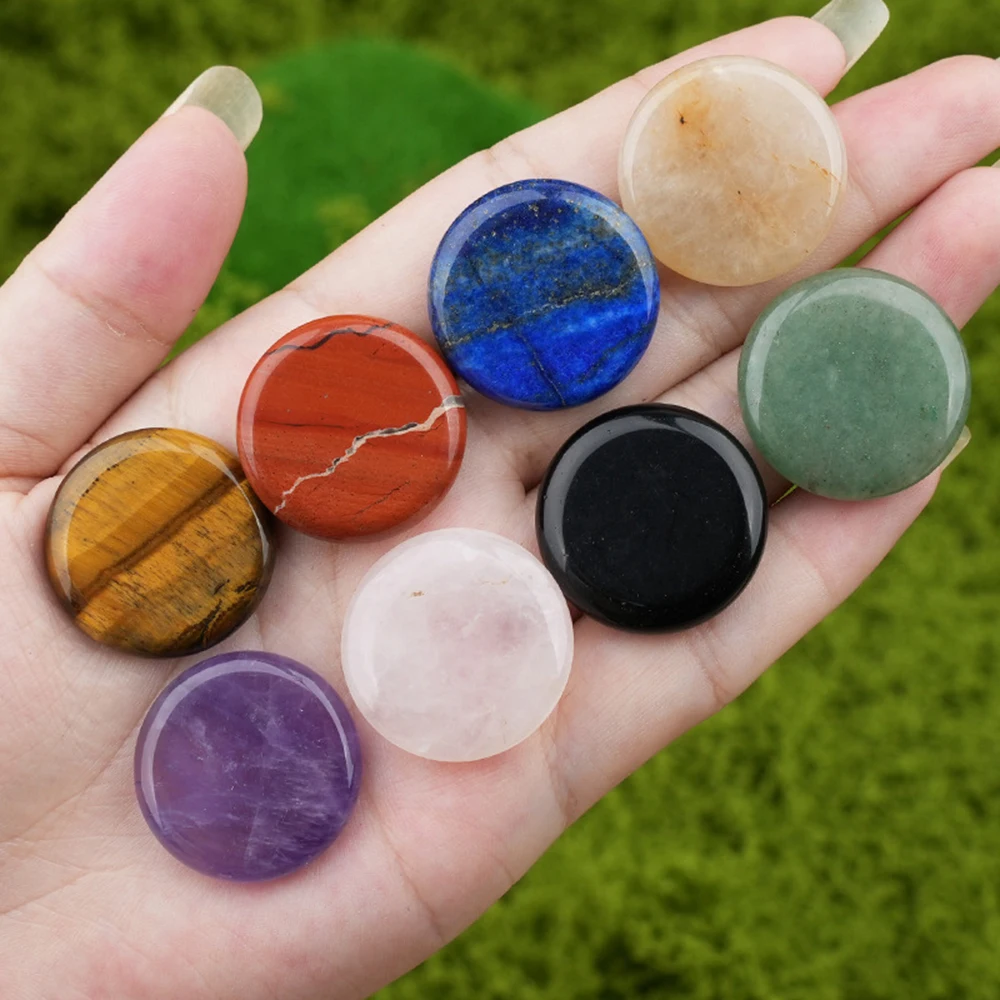 25mm Round Worry Stone Crystals Real Natural Stone Face Massagers Thumb Energy Healing Amethyst Quartz Forget Mineral Spa