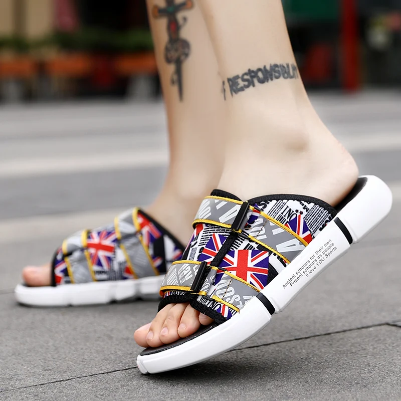 CYYTL Mens Slippers Fashion Printed Summer Outdoor Soft Beach Male Shoes Casual Indoor Home Non-Slip Sandals Luxury Slides Flat