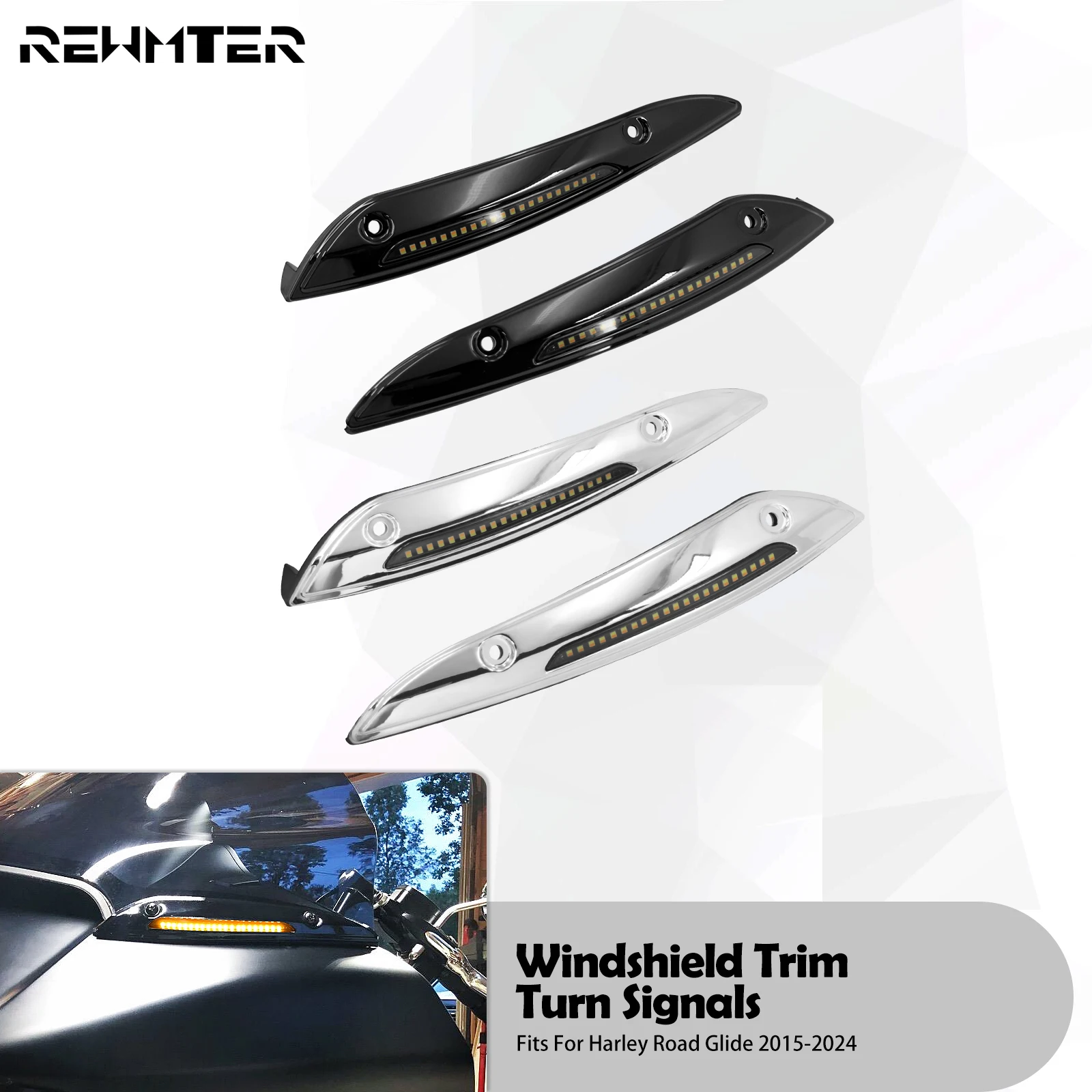 Motorcycle Windshield Trim Turn Singal LED Light Accent Running Lamp For Harley Touring Road Glide Special CVO FLTRX 2015-2024