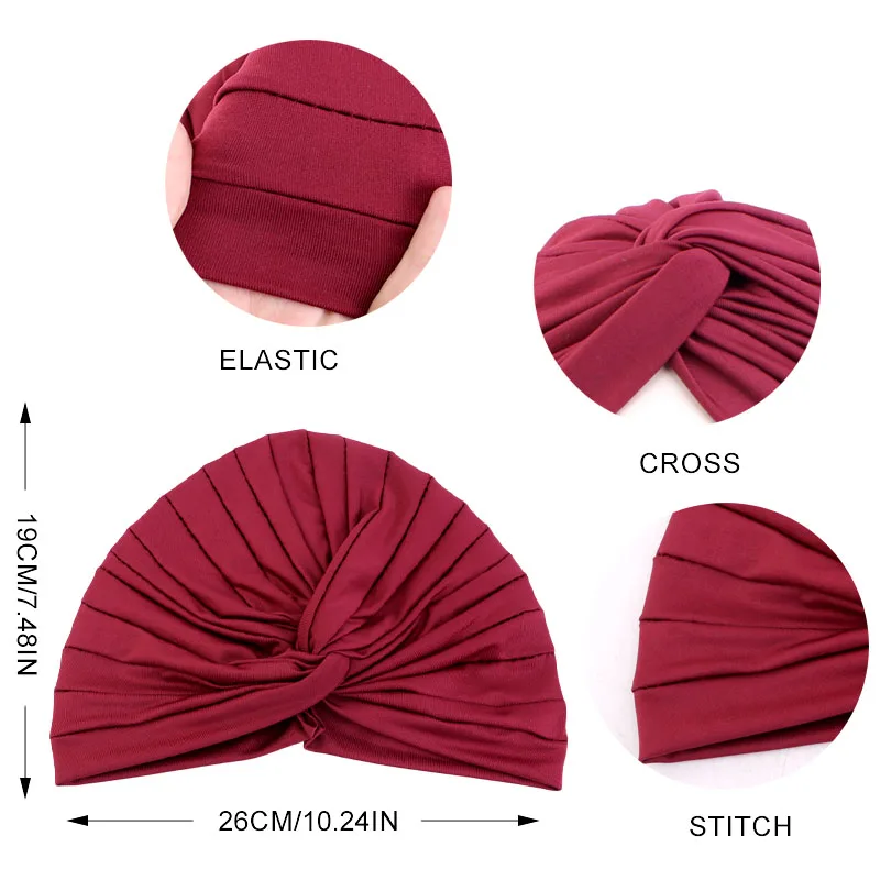 New Women\'s Stretchy Twist Pleasted Hair Wrap Turban Caps Muslim Cancer Chemo Beanie Cap Headwear Sleep Hat