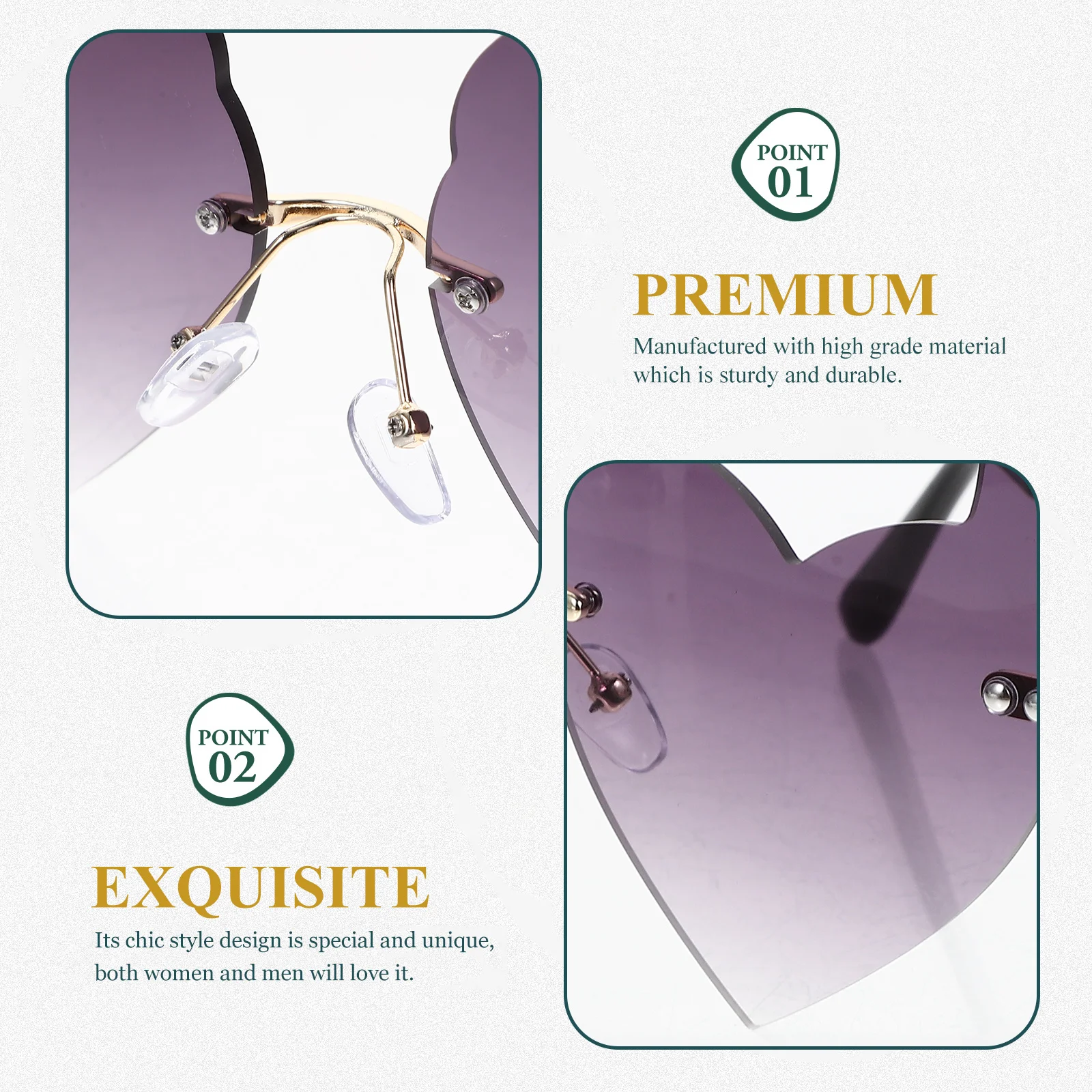 

Heart Horn Shape Sunglasses Rimless Uv Protection Eyewear For Women Men Stylish Beach Party Outdoor Summer Accessory