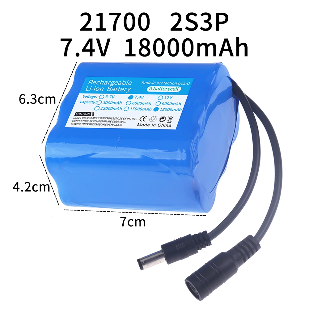 7.4V 18000mAh 21700 Li-ion Battery For Remote Control RC Fishing Bait Boat, Fishing LED Lights, Bicycle Lights Spare Battery