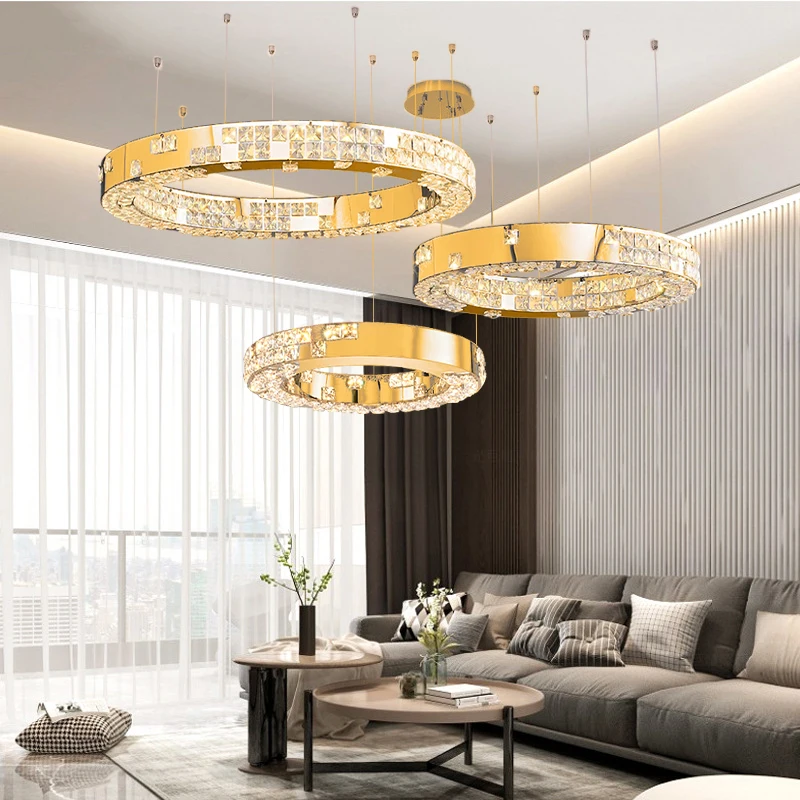 Imagem -02 - Lustres de Teto de Cristal com Led Dourado Luminária Moderna Circle Luxo Pendurado Lâmpada para Sala de Estar Decoração de Casa