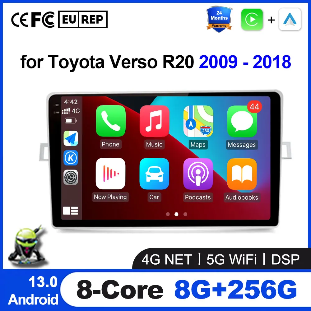 

for Toyota Verso R20 2009 - 2018 Wireless CarPlay Android 13 Auto Radio 5G Wifi Car Multimedia GPS Intelligent Touch Screen