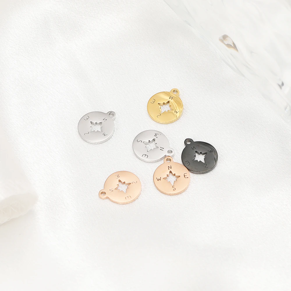 5 Stück goldfarbene Edelstahl-Kompassanhänger (12 mm) für DIY-Schmuckzubehör, handgemachte Accessoires, zur Herstellung von Halsketten, Anhängern und Armbändern – Detail 5