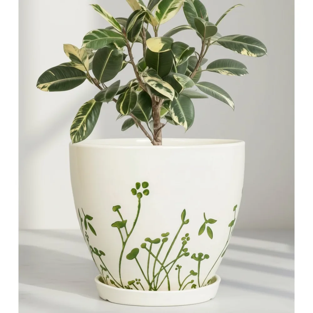 

10-дюймовый керамический горшок для растений с дренажным отверстием и блюдцем — комнатный горшок для декора домашнего офиса, садовые подарки