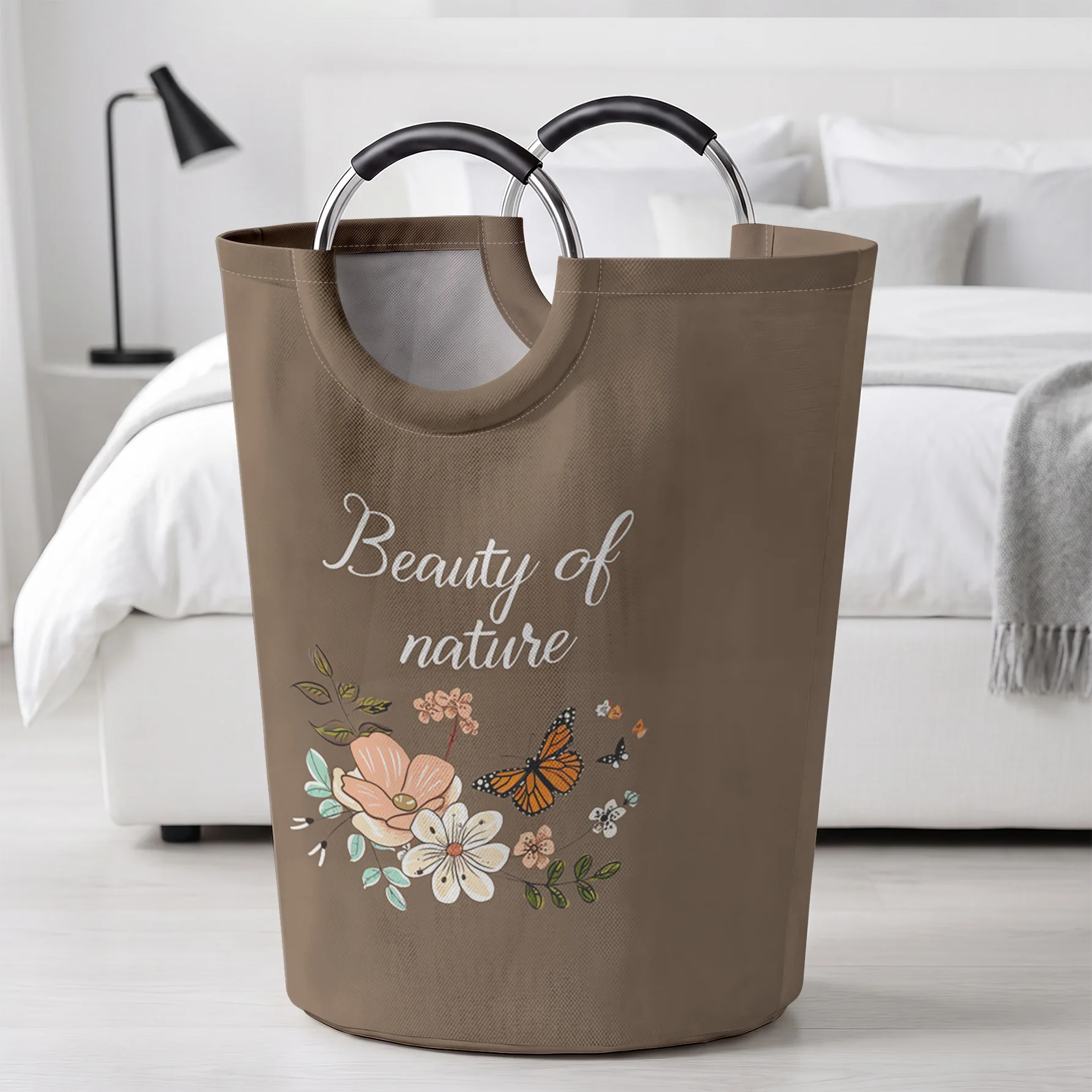 Nature Floral Butterfly Text Print Handled Storage Basket, Large Capacity, For Laundry, Bedroom & Sundries Storage