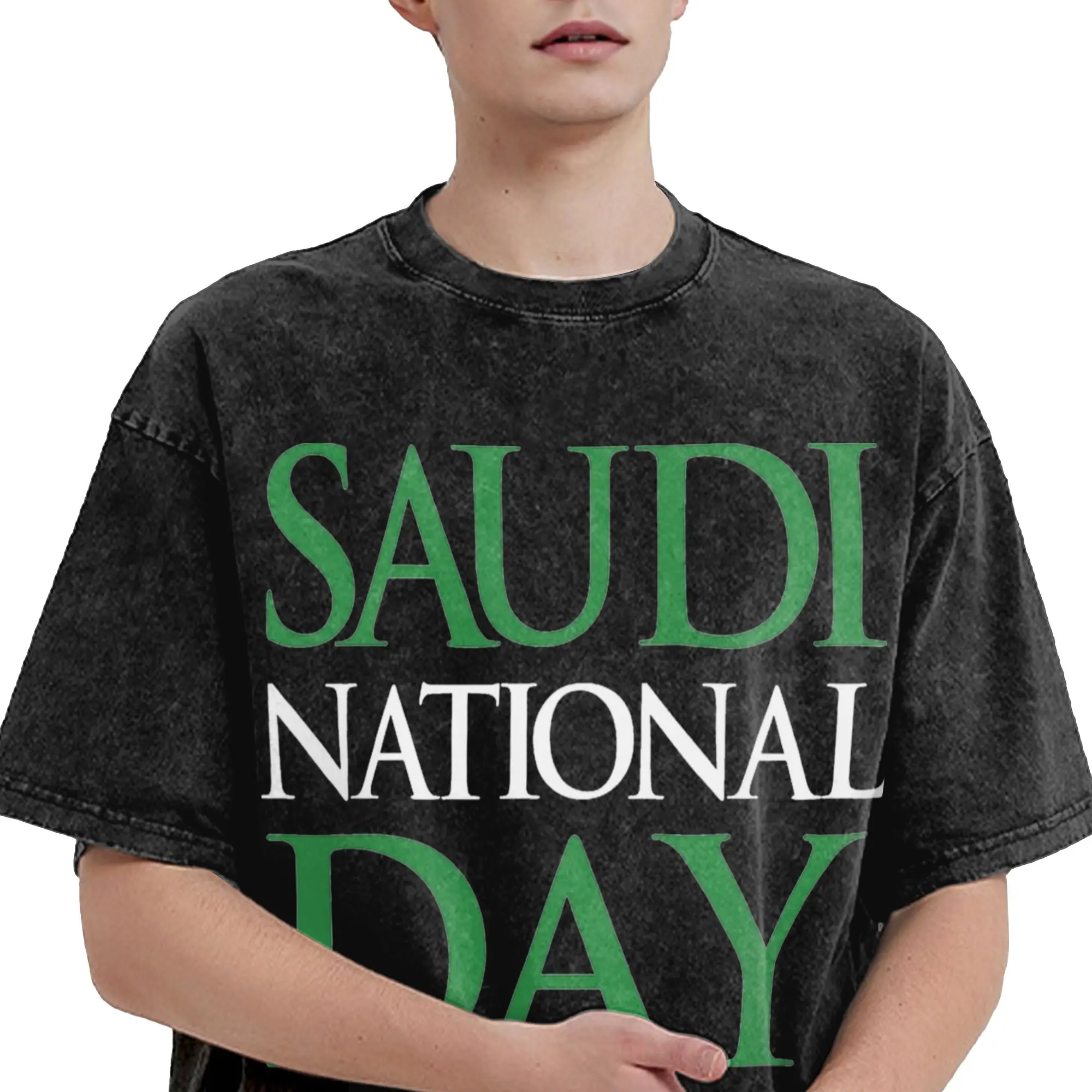 Saudi National Day  T Shirts Hip Hop Washed Cotton Harajuku T-Shirt Kingdom of Saudi Arabia Vintage for Men Women Streetwear
