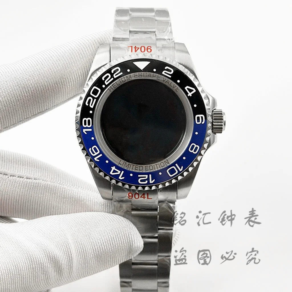 44MM SEA Big Black Ceramic Bezel Silver DEEP Homage Sapphire Crystal Watch Case Stainless Steel Bracelet Fit NH35 NH36 Movement