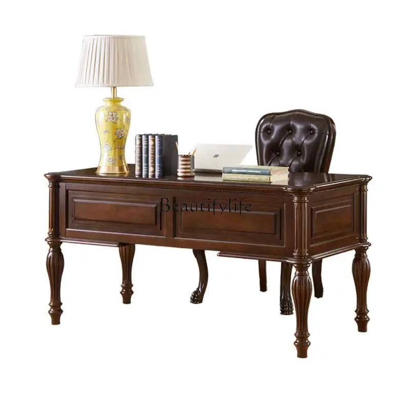 

American solid wood desk European retro study boss desk home writing desk