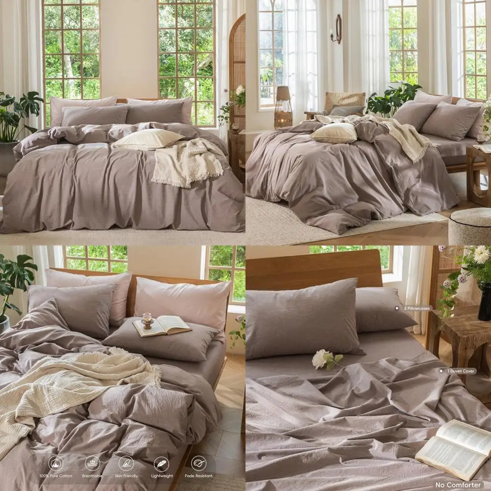 

Комплект пододеяльников из 100% хлопка и льна — дышащий, прочный, мягкий и удобный — постельное белье размера «queened Mauve Brown»