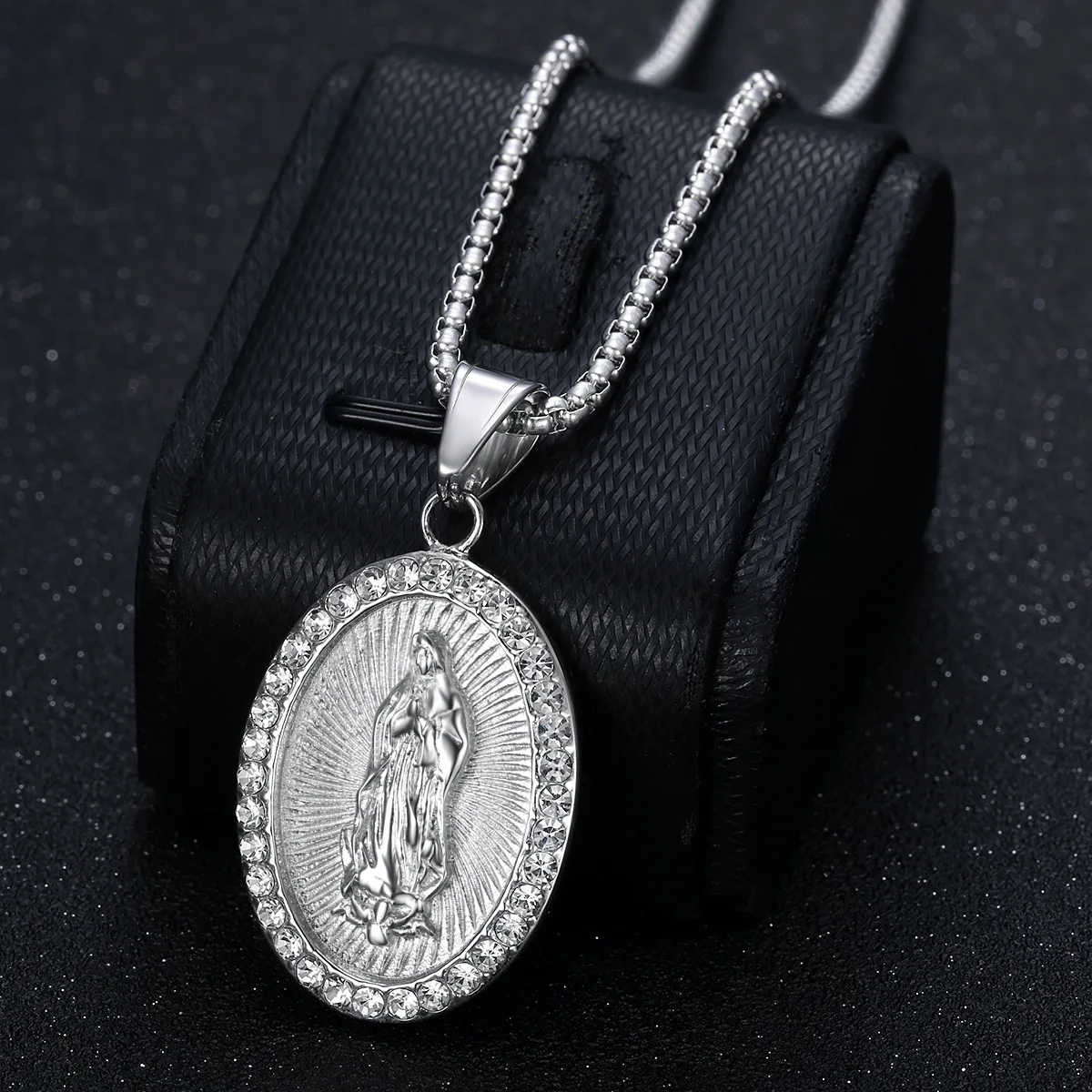 Virgin Mary Prayer Pendant Necklaces Gold color 316L Stainless Steel with rhinestone Women/Men Jewelry