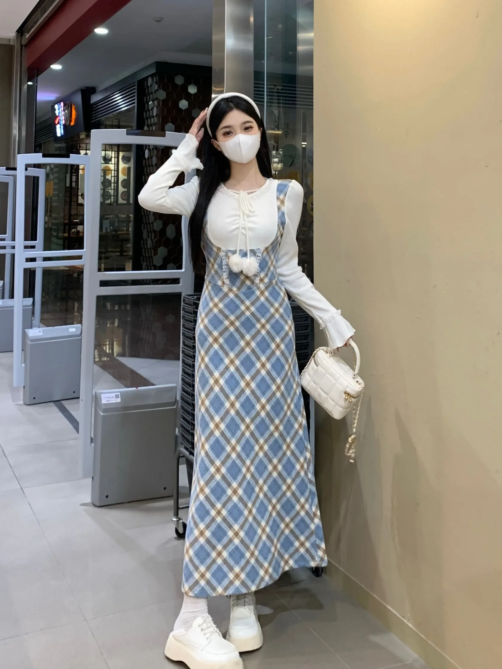 

plus Size Women's Pink Plaid A-Line Dr Pure Desire Sle Autumn Winter High Waist Long Skirt Commute Korean Slim Fit Long ...