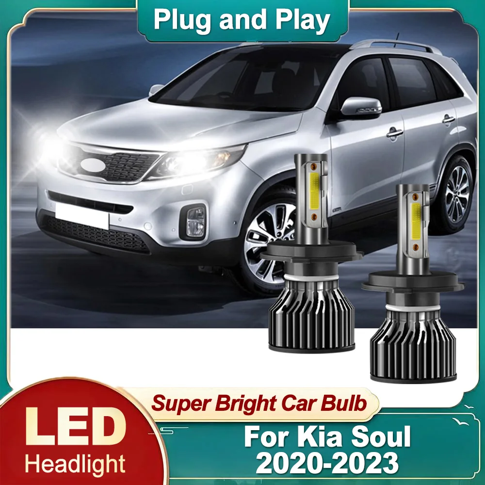 

2PCS Car LED Headlight 6000K White H4 High Low Beam Headlamp 30000LM 300W For Kia Soul 2020-2022 2023 Plug and Play Car Light