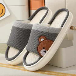 Men's Four Seasons Universal Indoor Home Cotton Hemp Cool Slippers Cute Cartoon Little Cow Linen Slippers Anti slip Couple