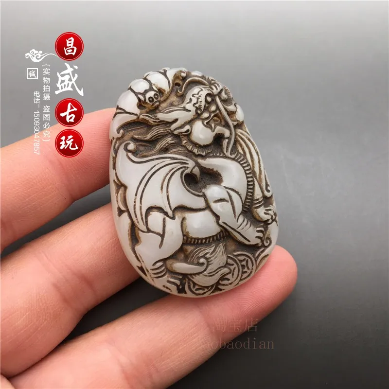 White jade outer cloth material collection Dong play old Natural stone carving high jade pendant fortune Pixiu