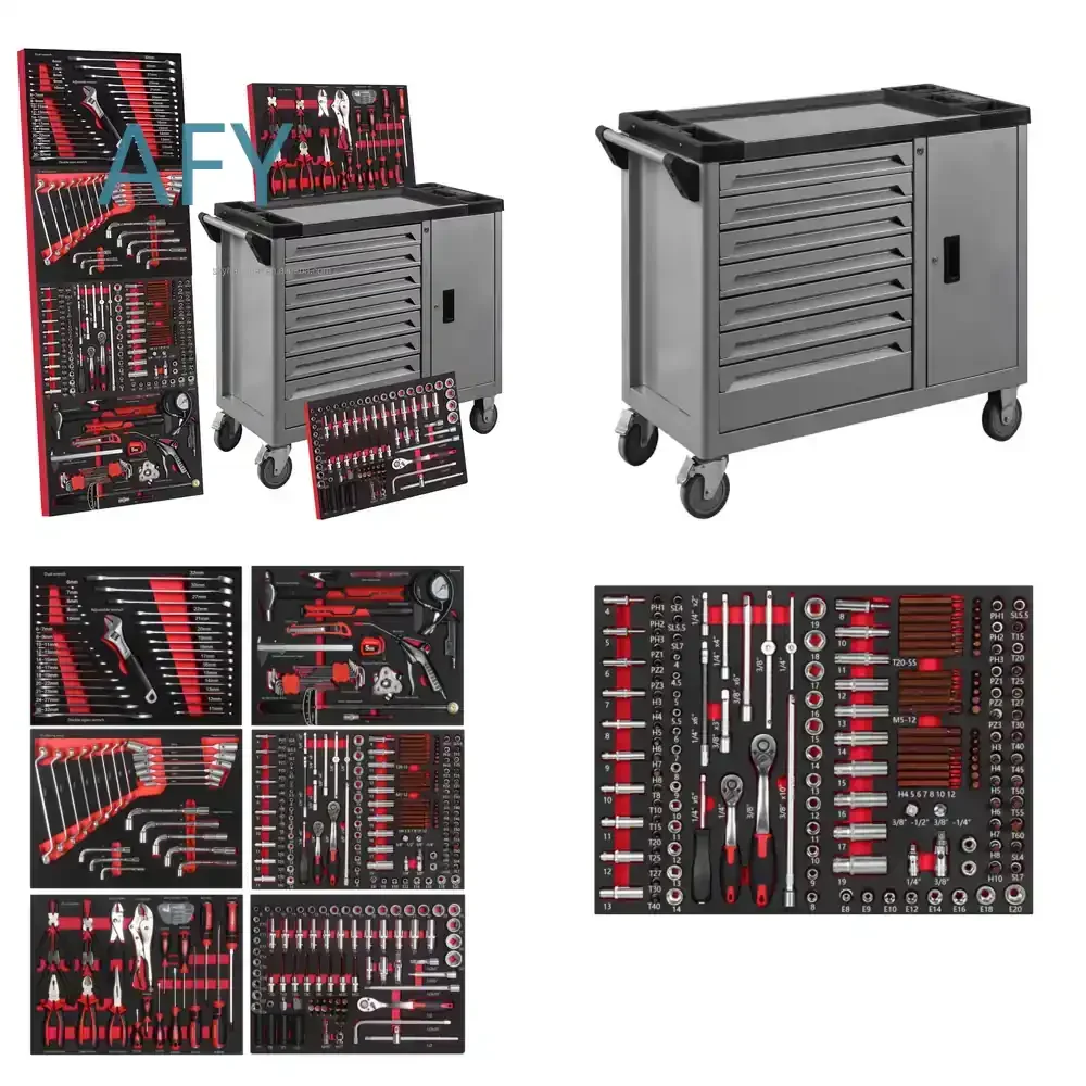 Workbench with Tool Cart Hand Truck Tool Set Cardboard Box Automotive Repair Tools Storage Cabinet Drawer Metal Custom 349pcs