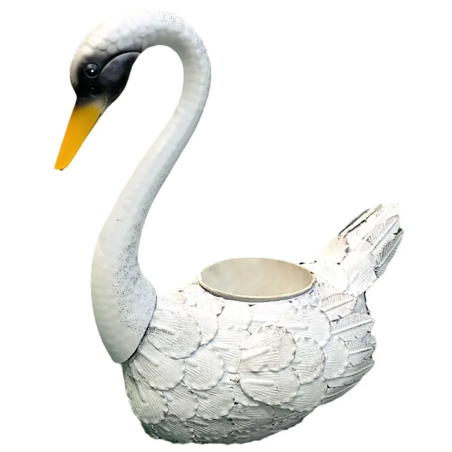 

DSA Painted Iron Swan Outdoor Patio Decorative Ornament Plant Planter Holder Succulent Potted Planter Pot Pots