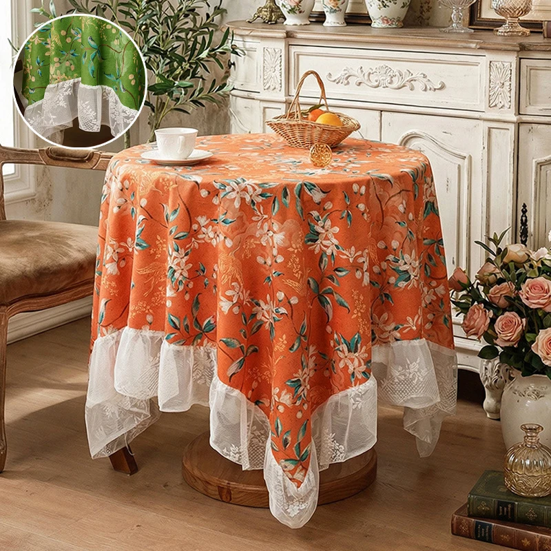 

Atmosphere Lace Edge Round Square Table Cover Vintage Wedding Romantic Decor Dining Cloth for Living Room Kitchen Party Holiday