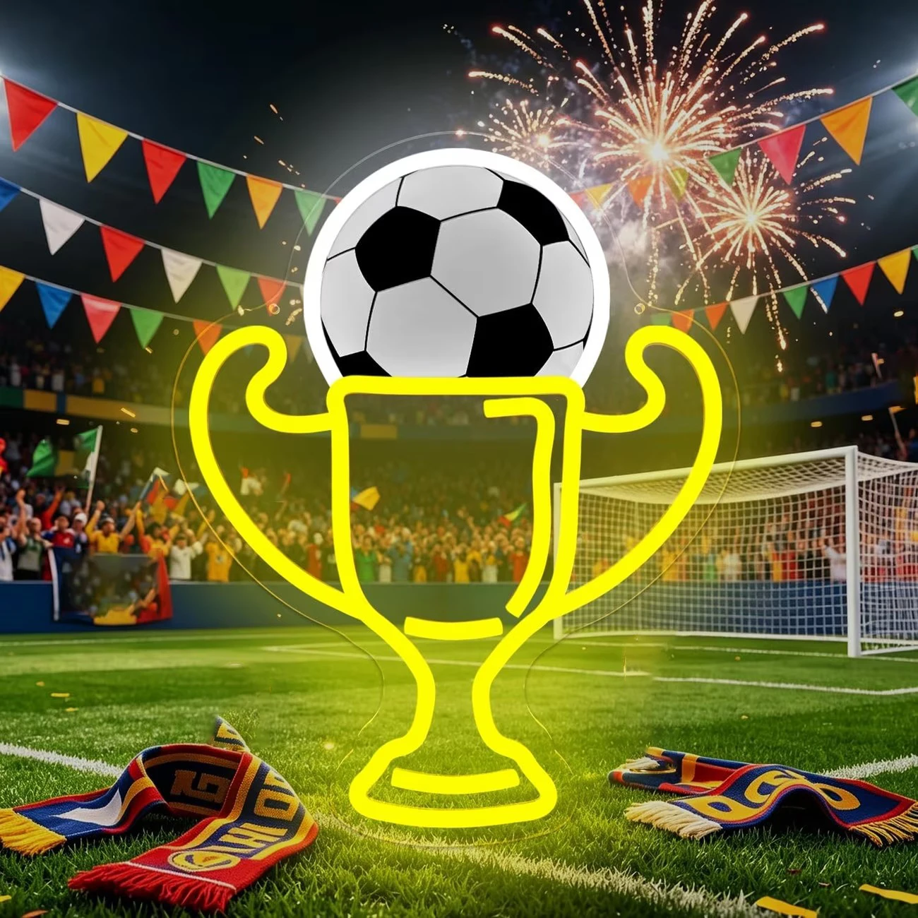 Football Cup LED Neon Sign Sports Theme Wall Decor For Football Fans