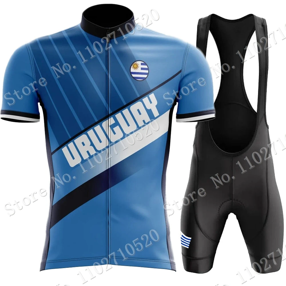 Uruguay Cycling Jersey 2023 Team Set Summer Blue Clothing Road Bike Shirts Suit Bicycle Bib Shorts MTB Ropa Maillot