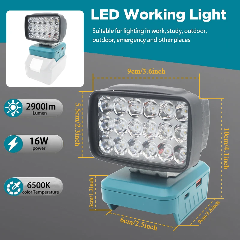 

18 Beads Portable Lanterns Car LED Work Lights Flashlights Torch Spotlights For Makita 18V Lithium Battery USB Type C Power Bank