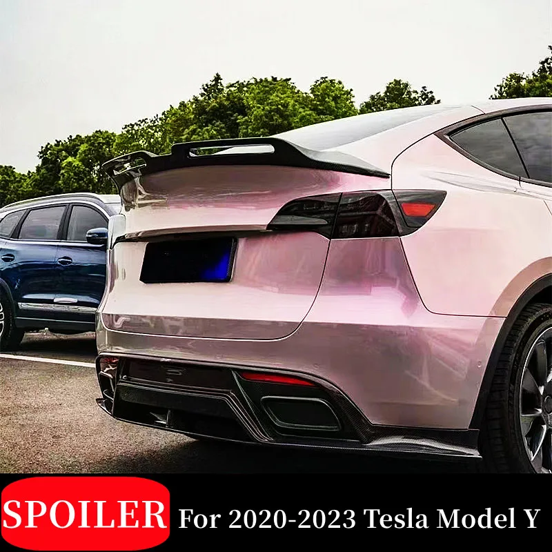 For 2020 21 22 23 Tesla Model Y Real Carbon Fibe Car Rear Trunk Lid Lip Bodykit Spoiler Wings Exterior Tuning Accessories Part