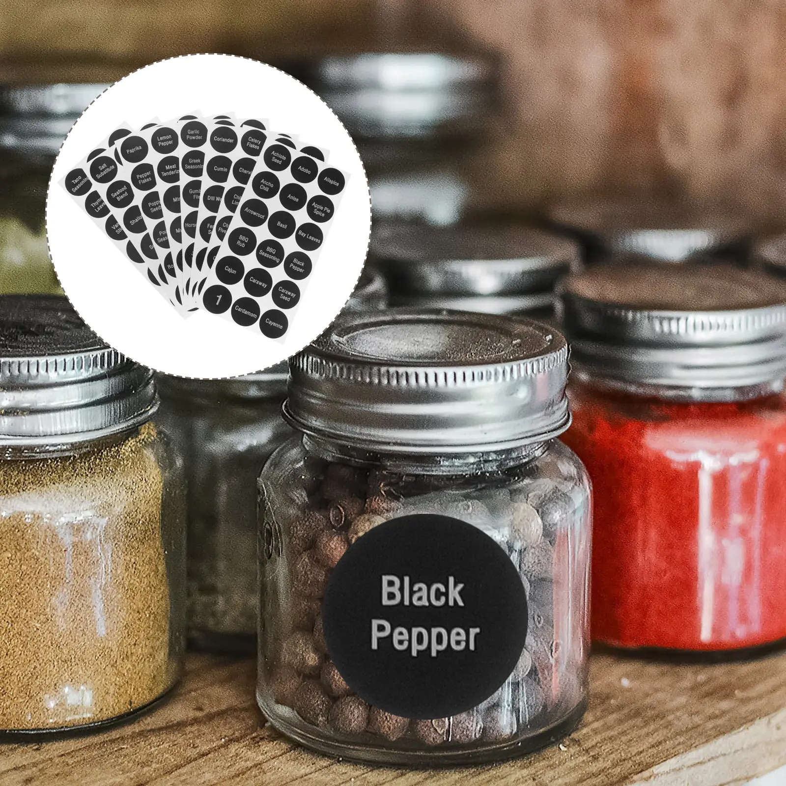 Spice Jar Labels - 8 أوراق ملصقات مستديرة للتوابل لزجاجات