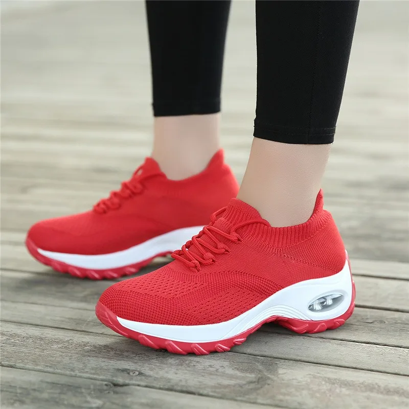 

Women's Sneakers 2025 Spring New Solid color Lace Up Casual Shoes Breathable Air Cushion Running Shoes Wedges Anti Slip Trainers