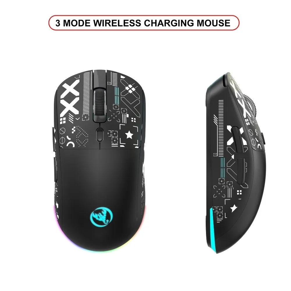 3-mode draadloze gamingmuis Cool Print Kleurrijke RGB-laptop draadloze muis Draagbare uiterst nauwkeurige draadloze Bluetooth-muis