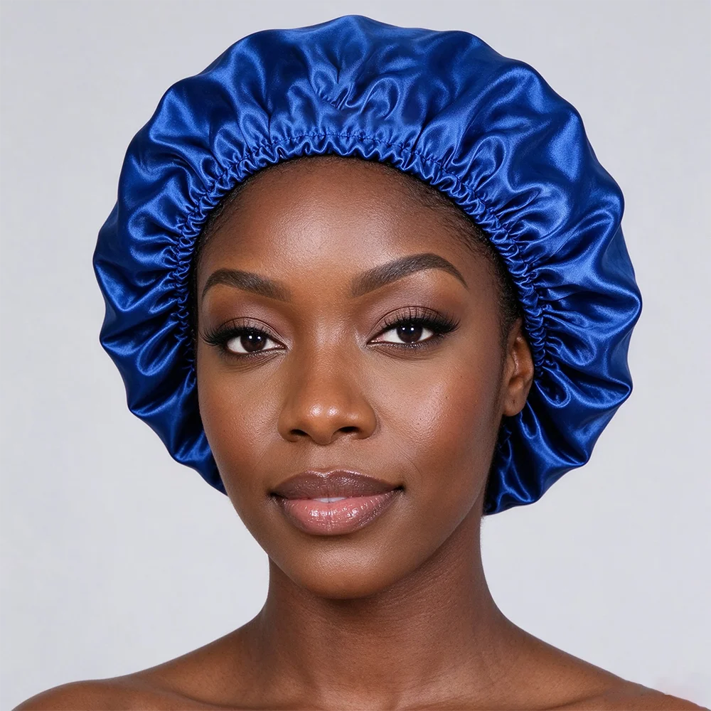 Wholesale Custom Logo Double Layer Satin Hair Bonnet Reversible Night Sleep Cap For Women Natural Curly Hair Custom Color Suppor