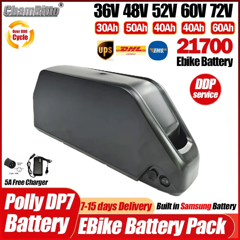 

Polly 48V 60V 72V 30AH Ebike Battery Downtube 52V Electric Battery 100A BMS Cham Rider Original 21700 Lithium Lon Battery 3000W