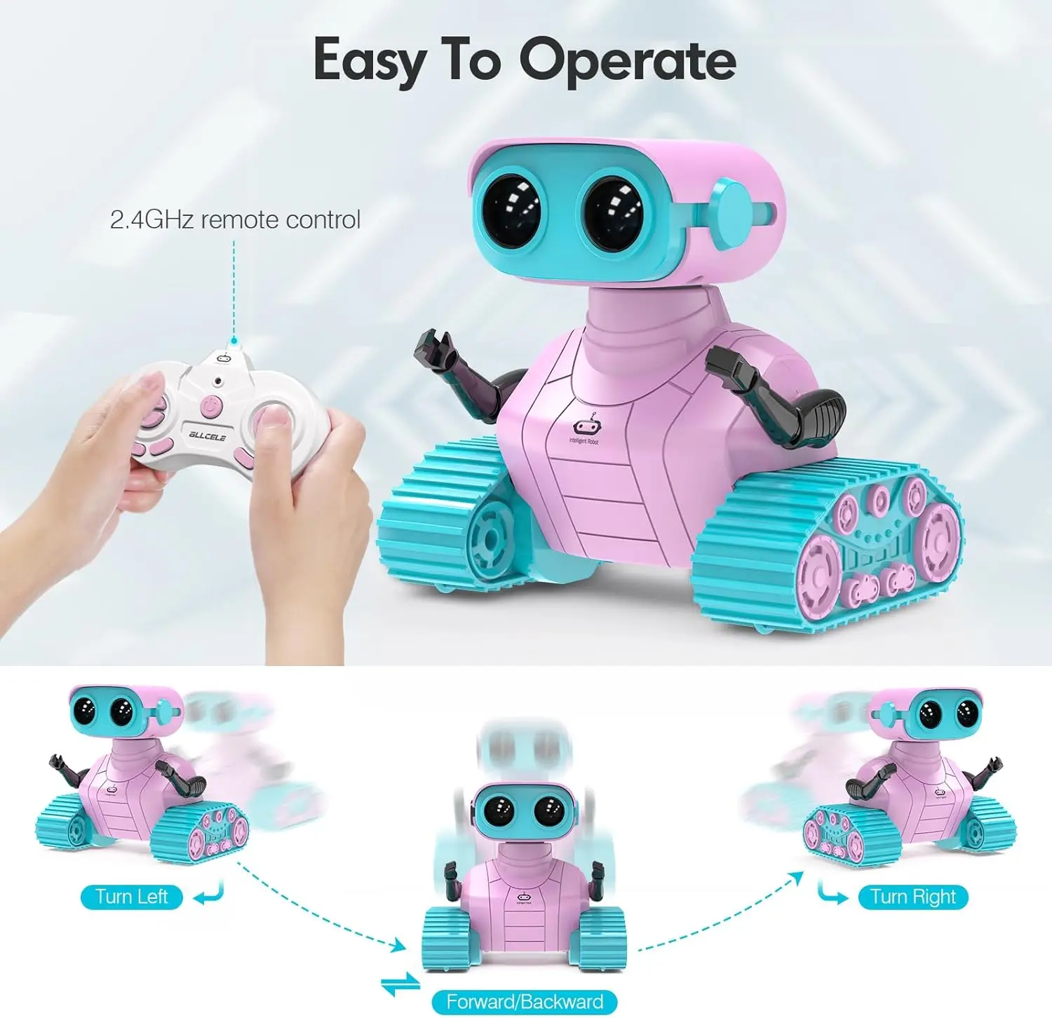 ALLCELE Robot Toys, Robot RC per Bambini Ragazzi, Giocattolo Telecomandato con Musica e Occhi LED, Regalo Ideale per Bambini-Rosa Blu