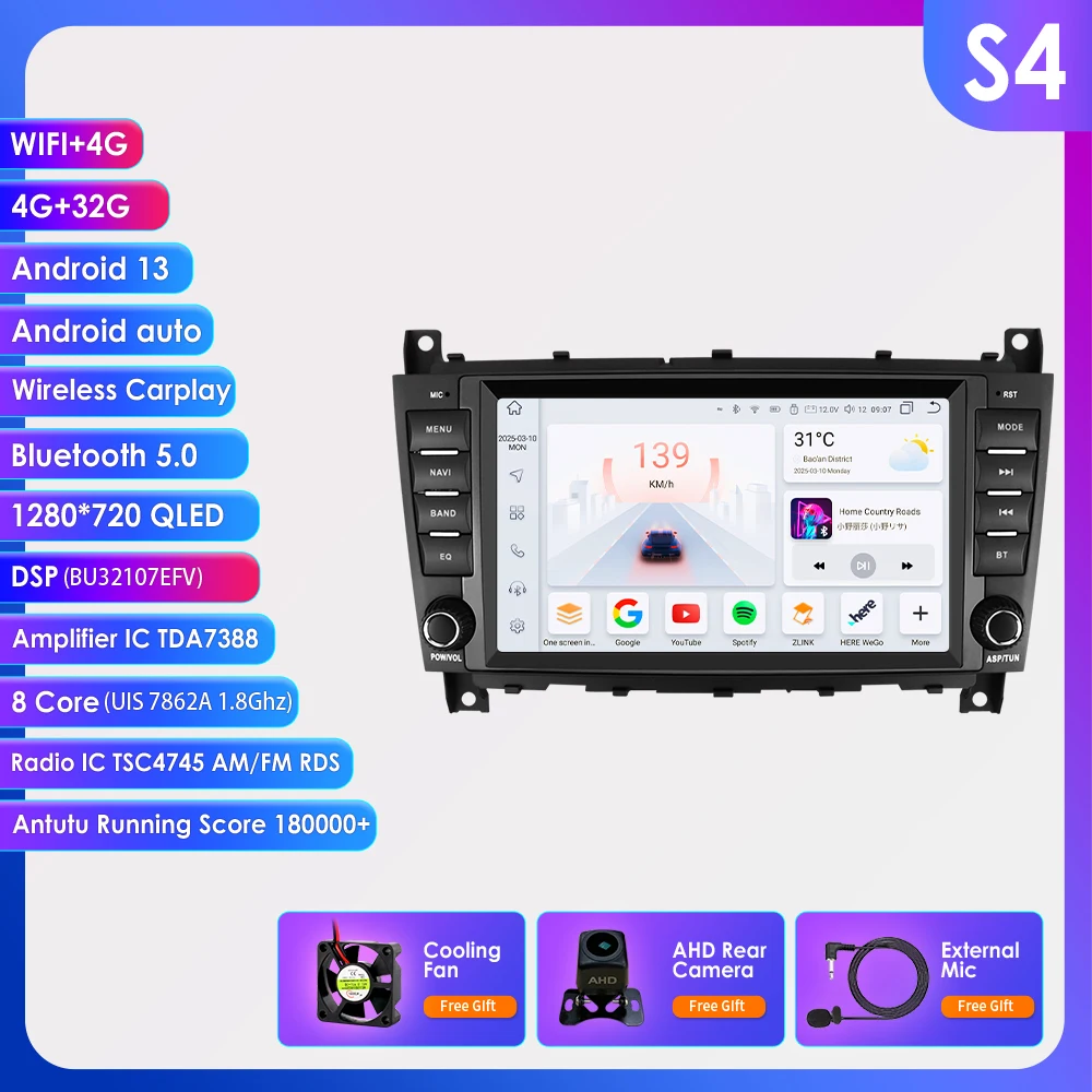 Hizpo 8-Zoll-Android-All-in-One-Autoradio für Mercedes Benz C-Klasse W203/CLC W203 CLK W209 Multimedia Autoradio Stereo Carplay