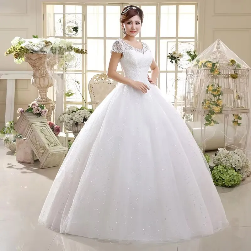 Customized Cheap Cap Sleeve Korean Style Short Lace Fashion Simple Bridal Gowns Crystal Wedding Dresses 2026 Vestido Casamento