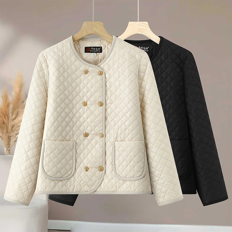 

Легкая пуховая хлопковая куртка, женская короткая стильная зимняя модная теплая верхняя одежда с круглым вырезом, стеганая хлопковая верхняя одежда