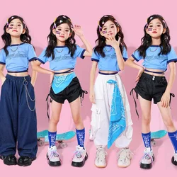 女の子のヒップホップの衣装、クロップトップ、カーゴパンツ、子供ストリートウェア、衣類セット、キッズミニショーツ、ストリートダンス、ジャズ