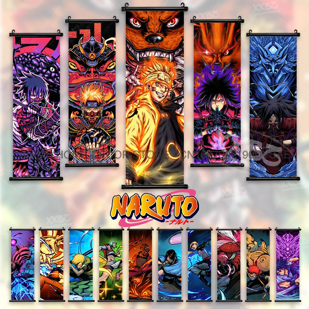 Pósteres de Uzumaki Naruto, decoración del hogar de Sasuke, pintura colgante de Uchiha Madara, imagen de rollos de poder de chico, arte de pared de