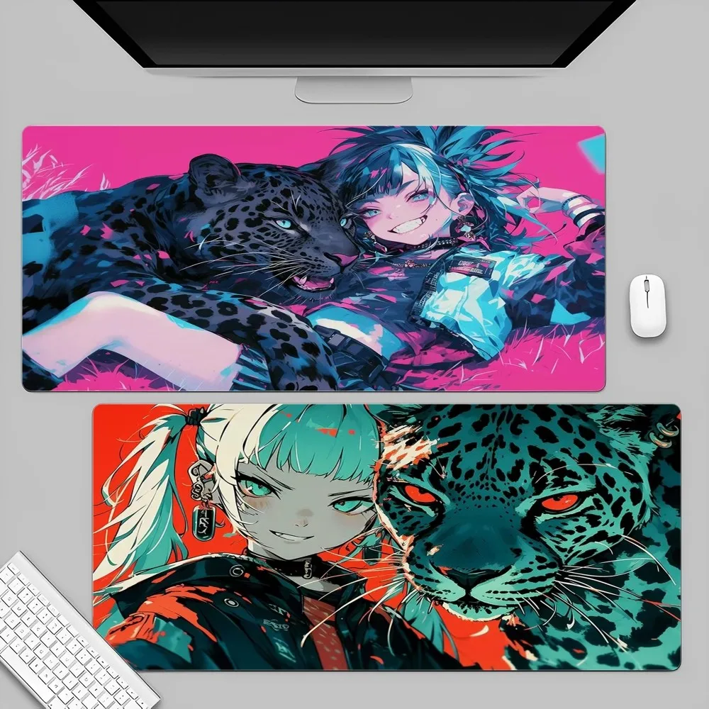 Leopard girl AI Cool Mousepad 80x30cm XL Lockedge Office Computer Desk Mat tastiera da tavolo tappetino per Mouse grande cuscino per Laptop antiscivolo