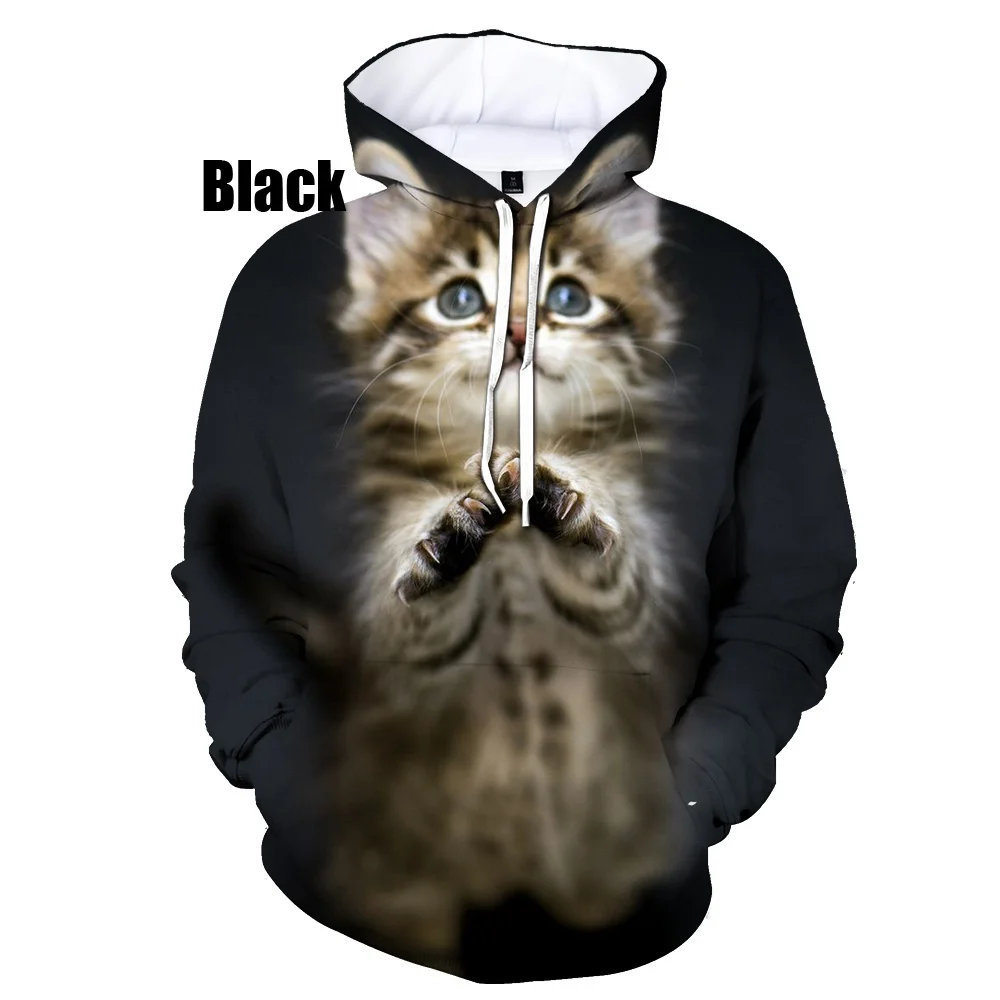 Sudaderas con capucha con estampado 3D de gato para parejas, jersey de manga larga de animales, sudaderas deportivas informales, prendas de vestir