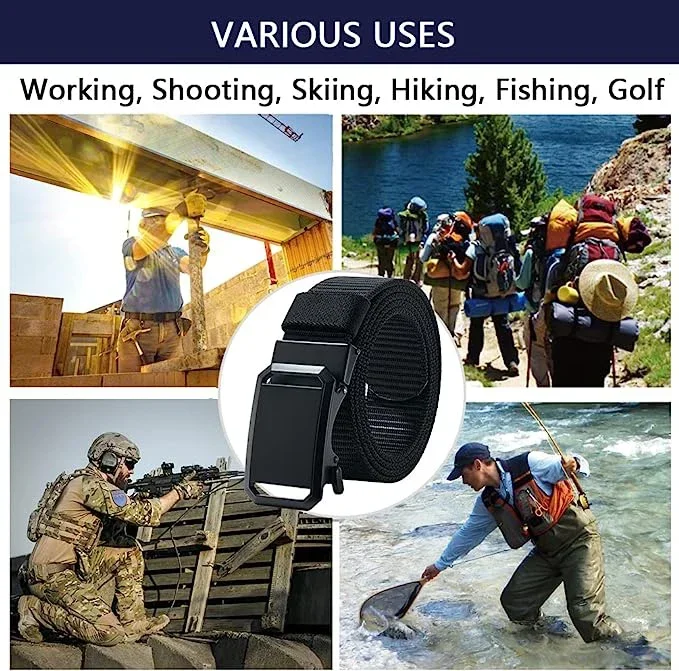 Men Belt Alloy Automatic Metal Buckle Nylon Webbing Outdoor Tactical Belt Toothless Automatic Buckle Casual Sports Canvas Belts